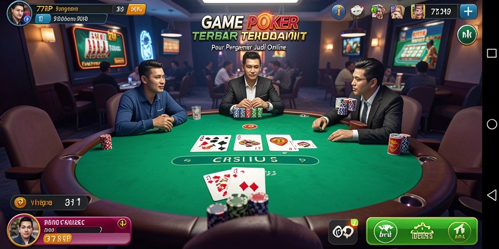 Screenshot gameplay utama 77RP menampilkan aksi Poker yang mendebarkan.