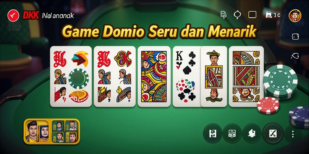 Screenshot gameplay DKK menunjukkan suasana permainan Domino yang penuh warna.