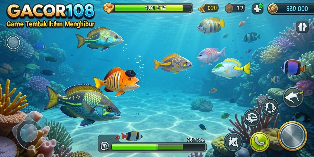 Screenshot gameplay GACOR108 menampilkan aksi tembak ikan yang mendebarkan.