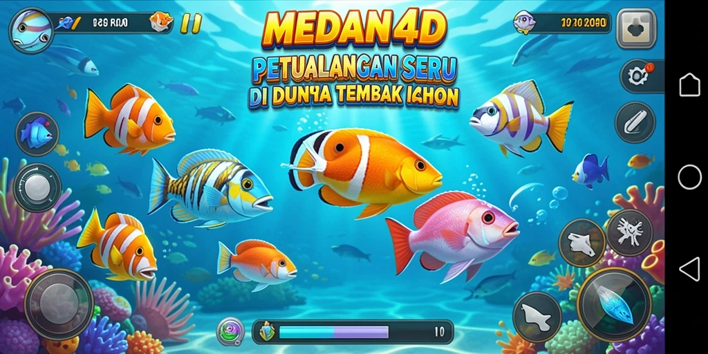 Tampilan gameplay seru di MEDAN4D dengan ikan berwarna-warni.