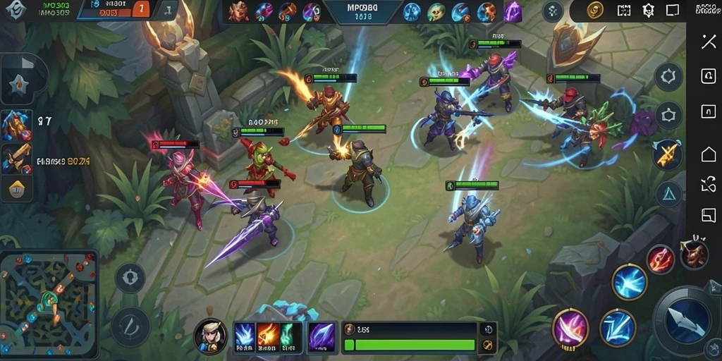 Tampilan gameplay MOBA yang mendebarkan dan penuh aksi di MPO303.